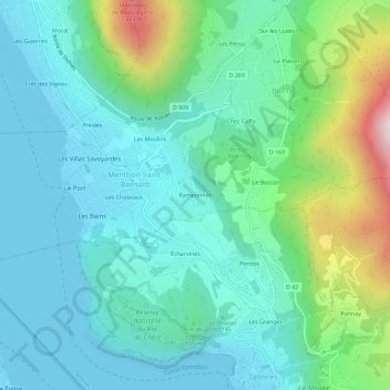 Mapa topográfico Ramponnet, altitud, relieve