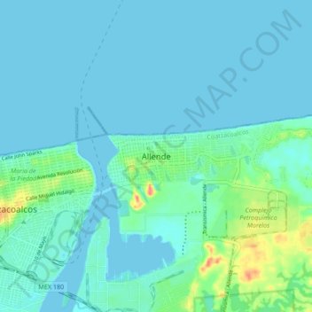 Mapa topográfico Allende, altitud, relieve
