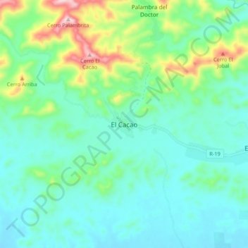 Mapa topográfico El Cacao, altitud, relieve