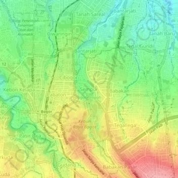 Mapa topográfico Sempur, altitud, relieve