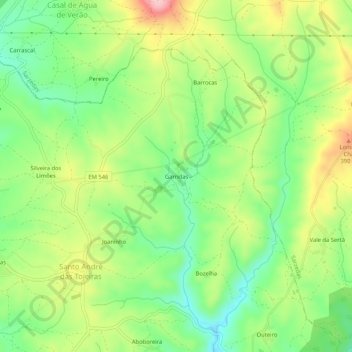 Mapa topográfico Garridas, altitud, relieve