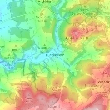 Mapa topográfico Lückenrieth, altitud, relieve