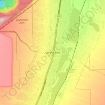 Mapa topográfico Green Valley, altitud, relieve