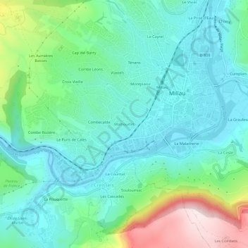 Mapa topográfico Malhourtet, altitud, relieve