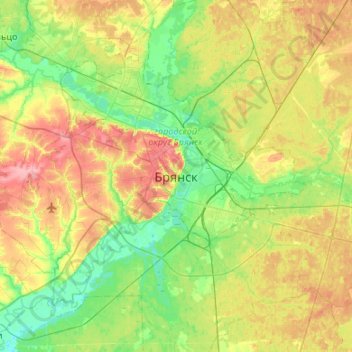 Mapa topográfico Bryansk, altitud, relieve
