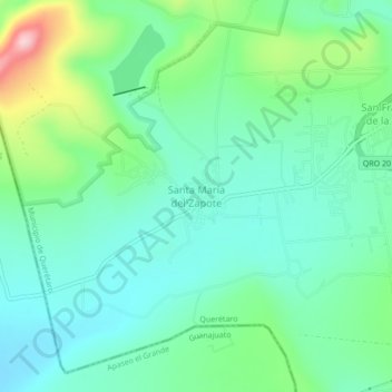 Mapa topográfico Santa María del Zapote, altitud, relieve