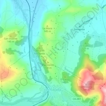 Mapa topográfico Palombera, altitud, relieve