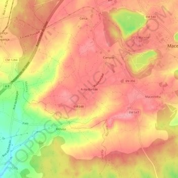 Mapa topográfico A-do-Barbas, altitud, relieve
