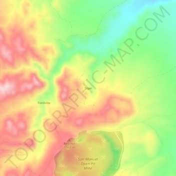 Mapa topográfico Tiger, altitud, relieve