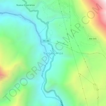 Mapa topográfico Yungaypampa, altitud, relieve