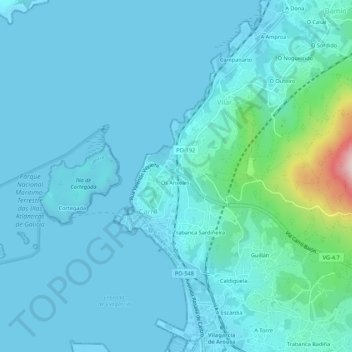 Mapa topográfico Os Anxeles, altitud, relieve