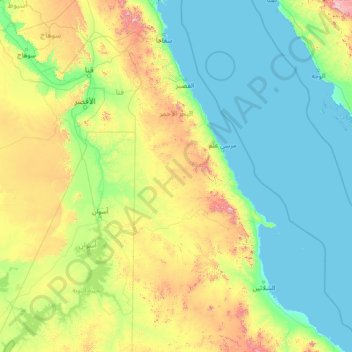 Mapa topográfico Red Sea Governorate, altitud, relieve