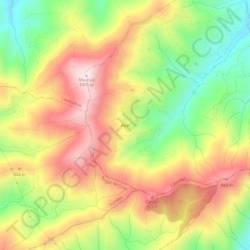 Mapa topográfico Açor, altitud, relieve