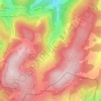 Mapa topográfico Hamersbach, altitud, relieve