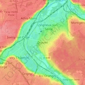 Mapa topográfico Draveil, altitud, relieve