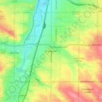 Mapa topográfico Englewood, altitud, relieve