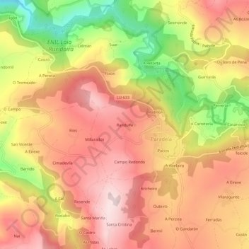 Mapa topográfico Randulfe, altitud, relieve
