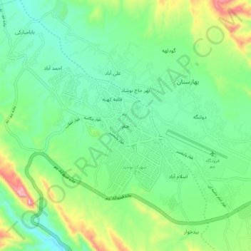 Mapa topográfico Jam, altitud, relieve
