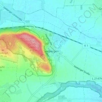 Mapa topográfico Seebergen, altitud, relieve