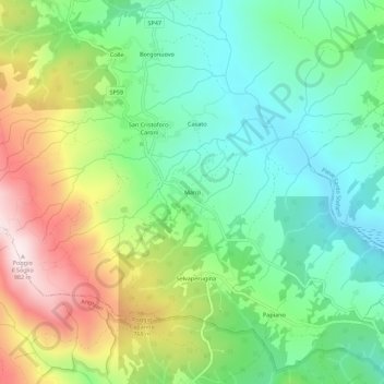 Mapa topográfico Manzi, altitud, relieve