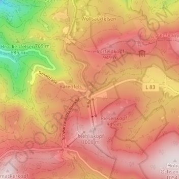 Mapa topográfico Sand, altitud, relieve