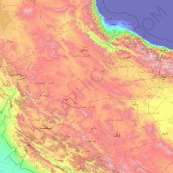 Mapa topográfico Hamedan, altitud, relieve