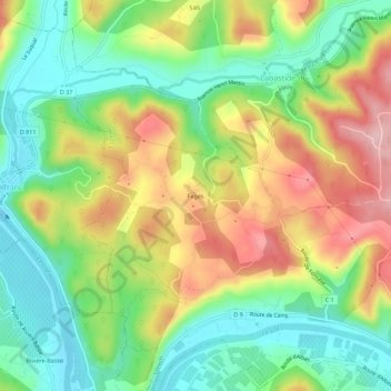 Mapa topográfico Fages, altitud, relieve