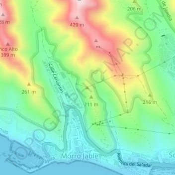 Mapa topográfico Morro Jable, altitud, relieve
