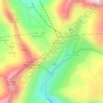 Mapa topográfico Col de l'Iseran, altitud, relieve