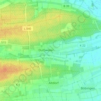Mapa topográfico Duttweiler, altitud, relieve
