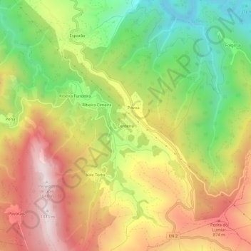 Mapa topográfico Cerdeira, altitud, relieve