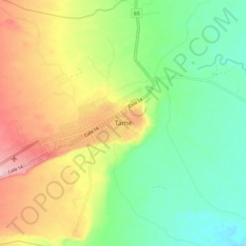 Mapa topográfico Tame, altitud, relieve