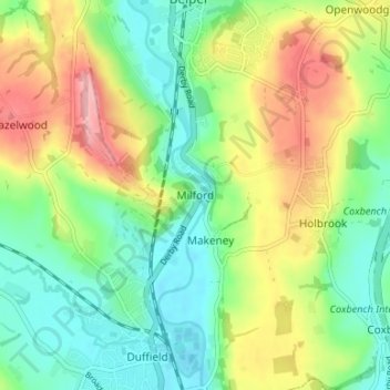 Mapa topográfico Milford, altitud, relieve