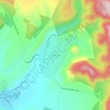 Mapa topográfico Ayotitlan, altitud, relieve