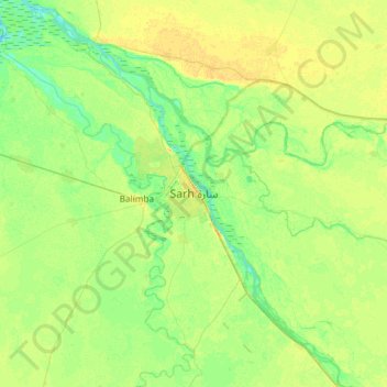 Mapa topográfico Sarh, altitud, relieve