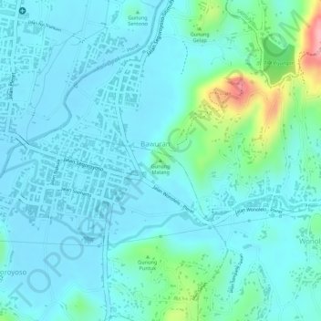 Mapa topográfico Gunung Malang, altitud, relieve