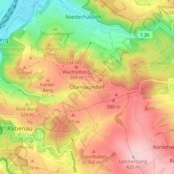 Mapa topográfico Obernaundorf, altitud, relieve