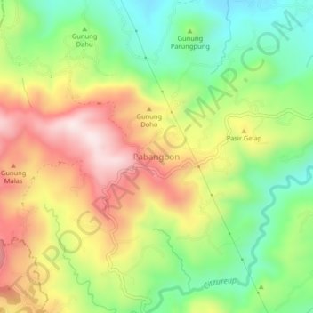 Mapa topográfico Pabangbon, altitud, relieve
