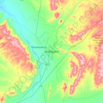 Mapa topográfico Mokopane, altitud, relieve