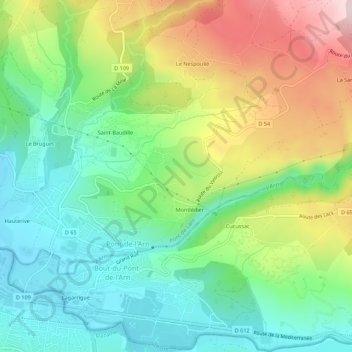 Mapa topográfico Les Fargues, altitud, relieve