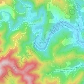 Mapa topográfico Drouillèdes, altitud, relieve