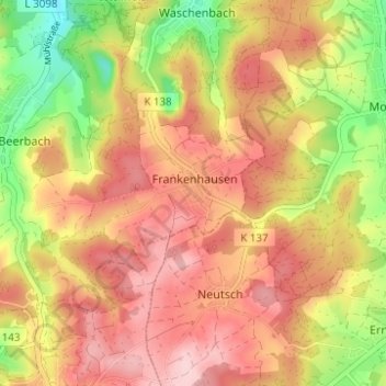 Mapa topográfico Frankenhausen, altitud, relieve