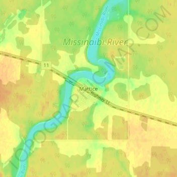 Mapa topográfico Mattice, altitud, relieve