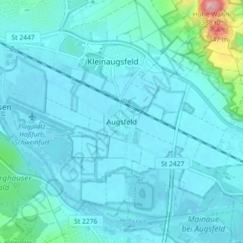 Mapa topográfico Augsfeld, altitud, relieve