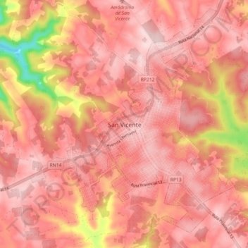 Mapa topográfico San Vicente, altitud, relieve