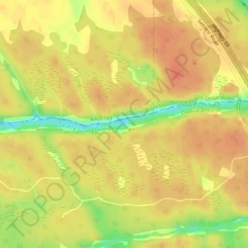 Mapa topográfico Recollet Falls, altitud, relieve