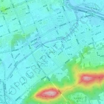 Mapa topográfico 달터마을, altitud, relieve