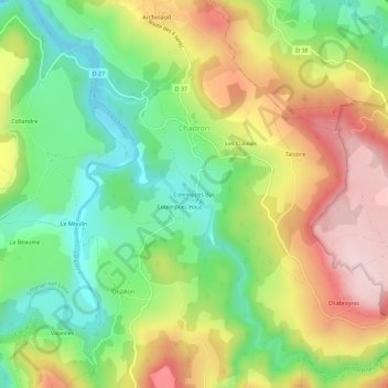 Mapa topográfico Colempces Bas, altitud, relieve