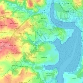 Mapa topográfico Alez Keraval, altitud, relieve