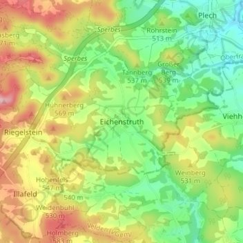 Mapa topográfico Eichenstruth, altitud, relieve